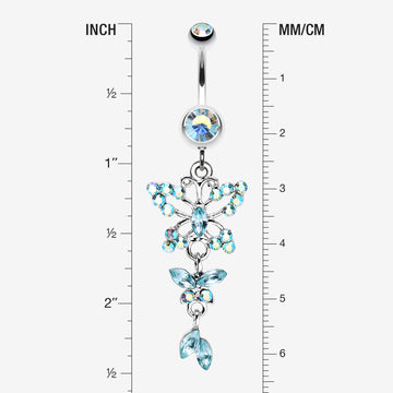 Detail View 1 of Glam Butterfly Fall Fancy Belly Ring-Aqua/Aurora Borealis